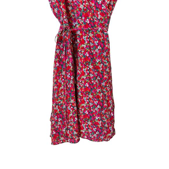 SALONI Lea Wrap Dress Red Pink Poppyfield Silk Size 6 EUC Maximalist Floral Mini - Picture 6 of 15